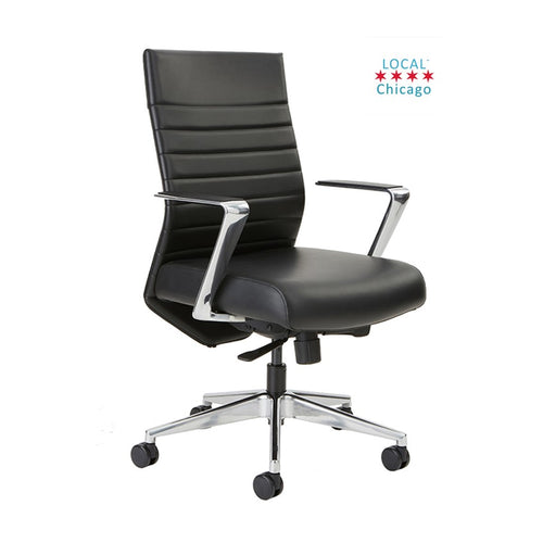 Beniia.com/etano-cl - Etano conference chair - beniia office furniture - collaborative seting - black leather - polished aluminum arms and base - modern design - mid century look - executive management office chair - chicagoofficechair.com - Chicago local